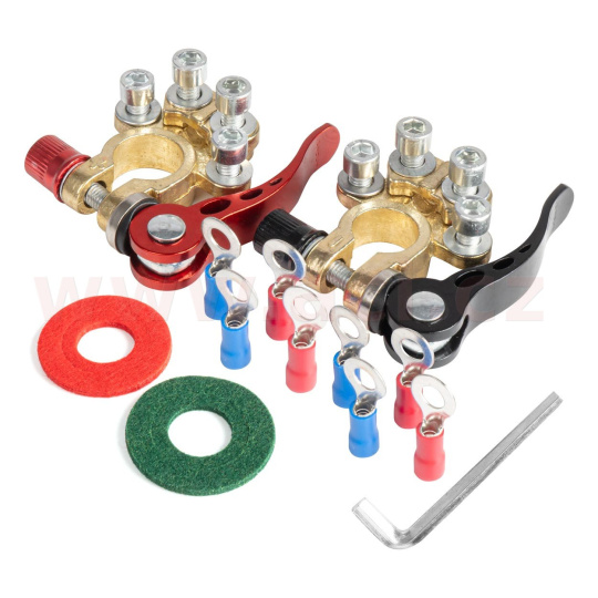 mosazné bateriové svorky s rychloupínacími konektory 17.5 mm + a 15.9 mm - (pár 2 ks)