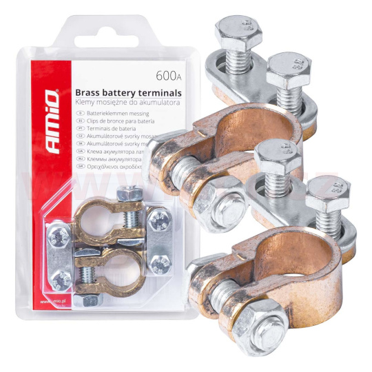 mosazné bateriové svorky 17.5 mm + a 15.9 mm - (pár 2 ks)