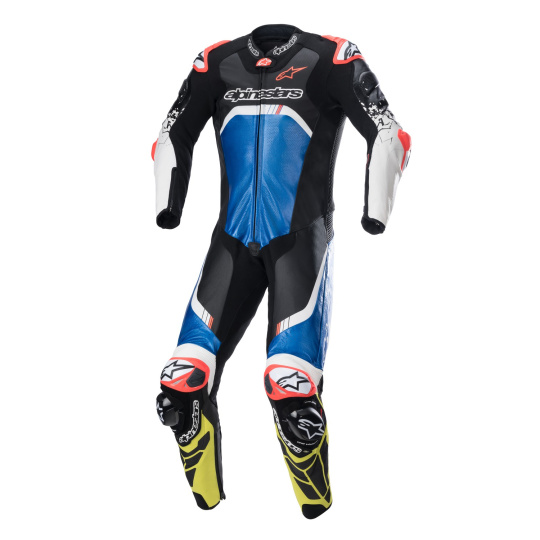 jednodílná kombinéza GP TECH 4, TECH-AIR kompatibilní, ALPINESTARS (modrá/žlutá fluo/červená fluo/černá/bílá) 2024