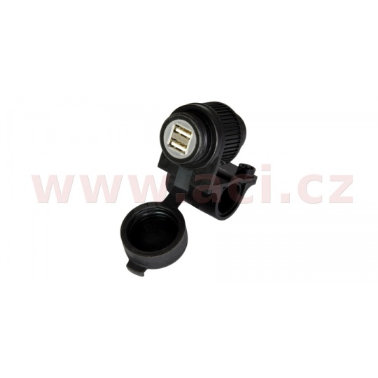 USB zásuvka 5V/2A, 2 vstupy s objímkou pro uchycení k řidítků a trubkám o průměru 22 a 25 mm, OXFORD