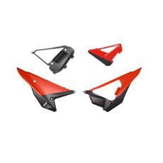 boční číslové tabulky (vč. krytu vzduch. filtru) REVOLUTION HONDA, RTECH (červená)