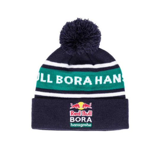 Zimní čepice s bambulí Red Bull Bora Hansgrohe tmavě modrá s logem