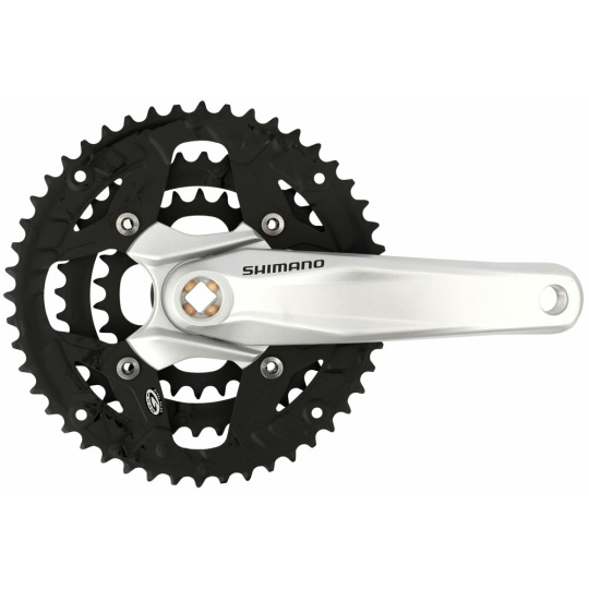 kliky SHIMANO Alivio FC-M431-S 170mm, 48-38-28 zubů, stříbrné, bez krytu, 9 speed, pro osu čtyřhran