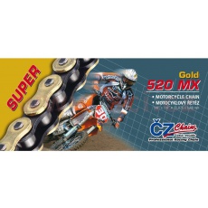 řetěz 520MX, ČZ - ČR (barva zlatá, 116 článků vč. rozpojovací spojky CLIP) řetěz 520MX, ČZ - ČR (barva zlatá, 116 článků vč. rozpojovací spojky CLIP)