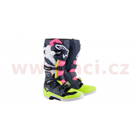 boty TECH 7, ALPINESTARS (černá/modrá/růžová/žlutá fluo)