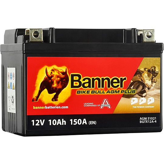 baterie AGM PLUS 12V, BGTX12A-4, 10Ah, 150A, BANNER Bike Bull AGM PLUS 150x87x105