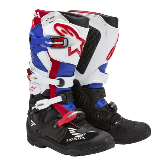 boty TECH 7 ENDURO DRYSTAR HONDA kolekce, ALPINESTARS (černá/bílá/modrá/červená) 2025