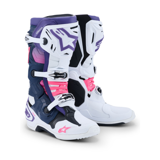 boty TECH 10, ALPINESTARS (bílá/fialová/modrá/růžová fluo) 2026
