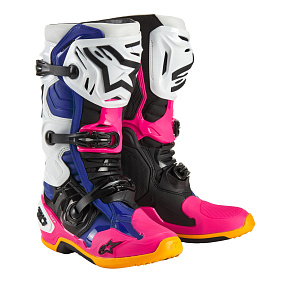 boty TECH 10 limitovaná edice COAST, ALPINESTARS (bílá/tmavě modrá/růžová/žlutá fluo/oranžová/černá)