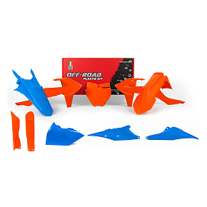 sada plastů KTM, RTECH (oranžovo-modrá, 7 dílů vč. krytů vidlic) sada plastů KTM, RTECH (oranžovo-modrá, 7 dílů vč. krytů vidlic)