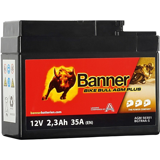 baterie AGM PLUS 12V, BGTR4A-S, 2,3Ah, 35A, BANNER Bike Bull AGM PLUS 112x48x85