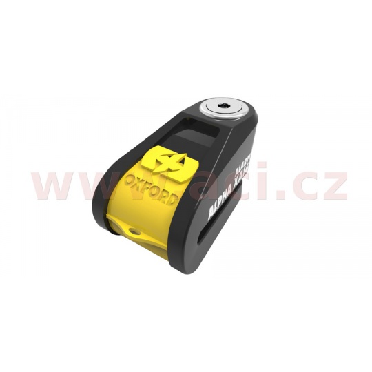 zámek kotoučové brzdy Alpha Alarm XA14, OXFORD (integrovaný alarm, žlutý/černý, průměr čepu 14 mm)