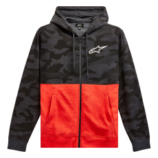 mikina CAMO BLOCK HOODIE, ALPINESTARS (šedá camo/červená fluo)