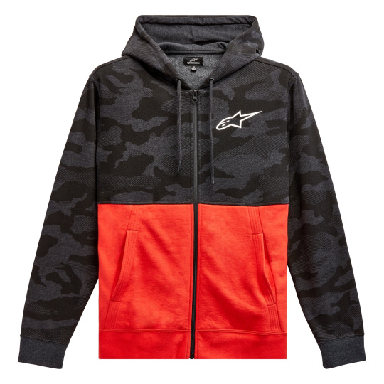 mikina CAMO BLOCK HOODIE, ALPINESTARS (šedá camo/červená fluo)