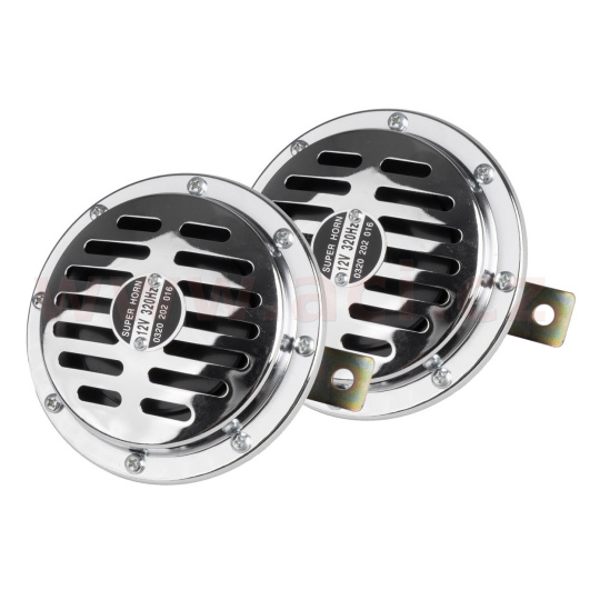 klakson chromový 12V, 110 dB, 125 mm, sada 2 ks