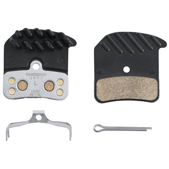 brzdové destičky SHIMANO H03C-MFA metal, s chladiči čtyřpístkové, v krabičce