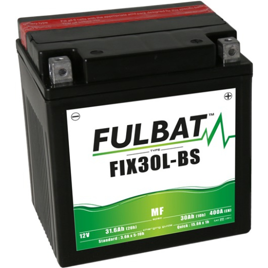 baterie 12V, YIX30L-BS, 30Ah, 400A, bezúdržbová MF AGM 165x125x175, FULBAT (vč. balení elektrolytu)