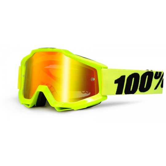 100% brýle motokrosové Accuri Fluo Yellow červená zrcadlová skla + čirá skla