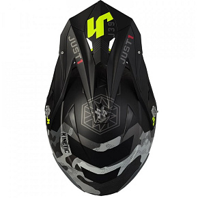 Kšilt JUST1 J39 KINETIC camo/fluo žluto/červeno/černý EXTRA SLEVA
