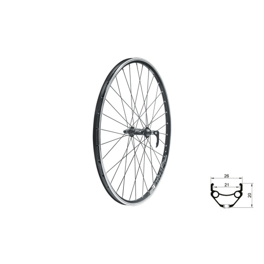 KELLYS Zapletené kolo přední KLS DRAFT V-brake F, 26", black KELLYS Zapletené kolo přední KLS DRAFT V-brake F, 26", black