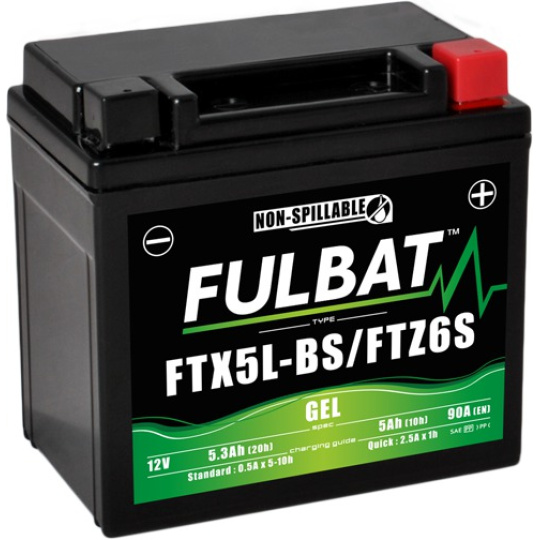 baterie 12V, YTX5L-BS / YTZ6S GEL, 12V, 5Ah, 90A, bezúdržbová GEL technologie 113x70x105 FULBAT (aktivovaná ve výrobě)